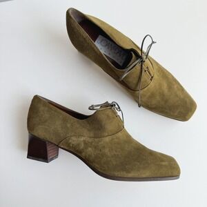 Joan & David Olive Green Suede Leather Lace Up Oxford Heels Size 7.5